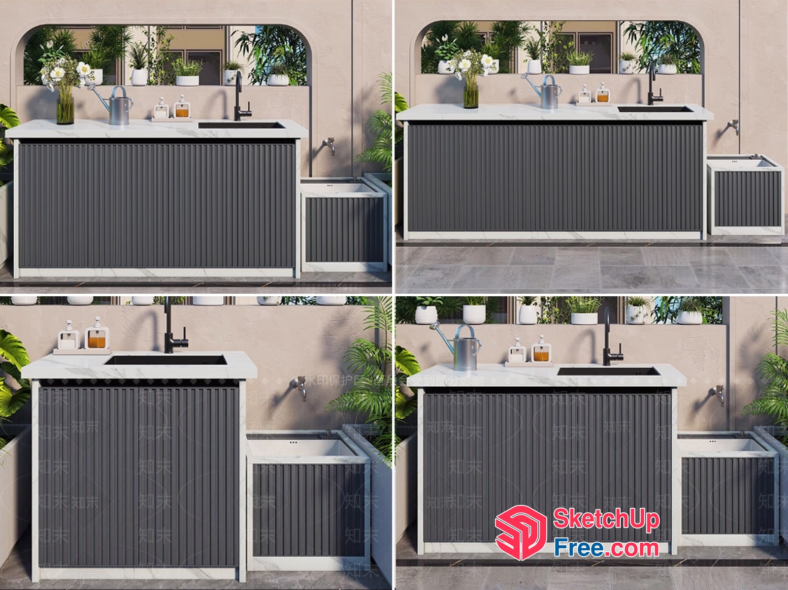 Outdoor Bathroom Sink And Counter With Grey Cabinets And White Countertop 3D SketchUp File