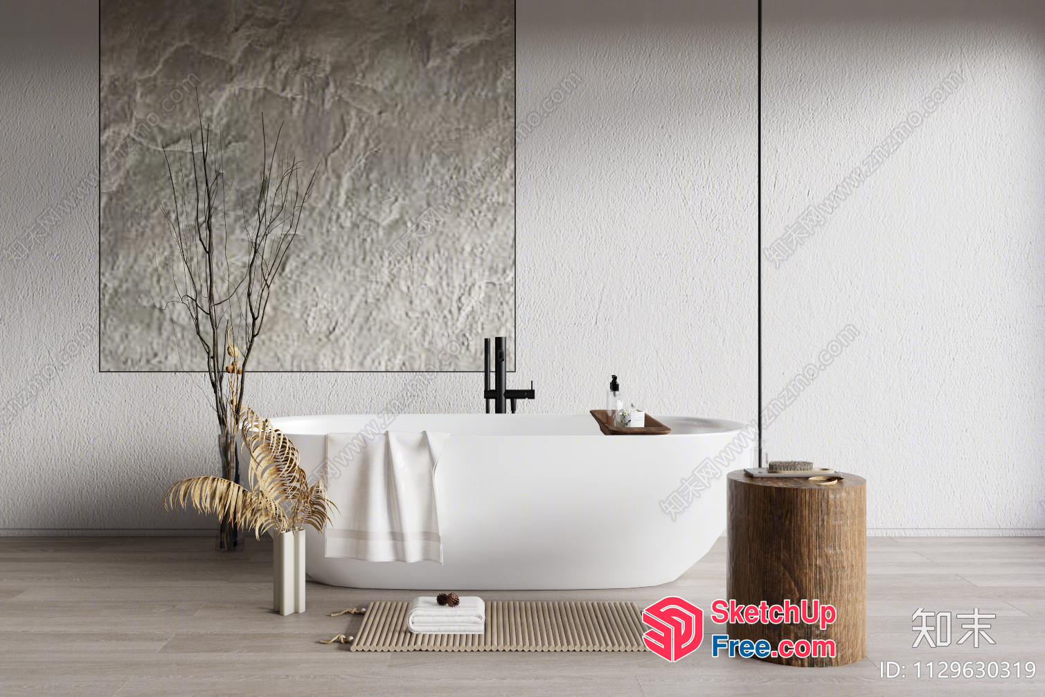 Modern Bathroom Interior With White Bathtub And Wooden Accents 3D SketchUp File