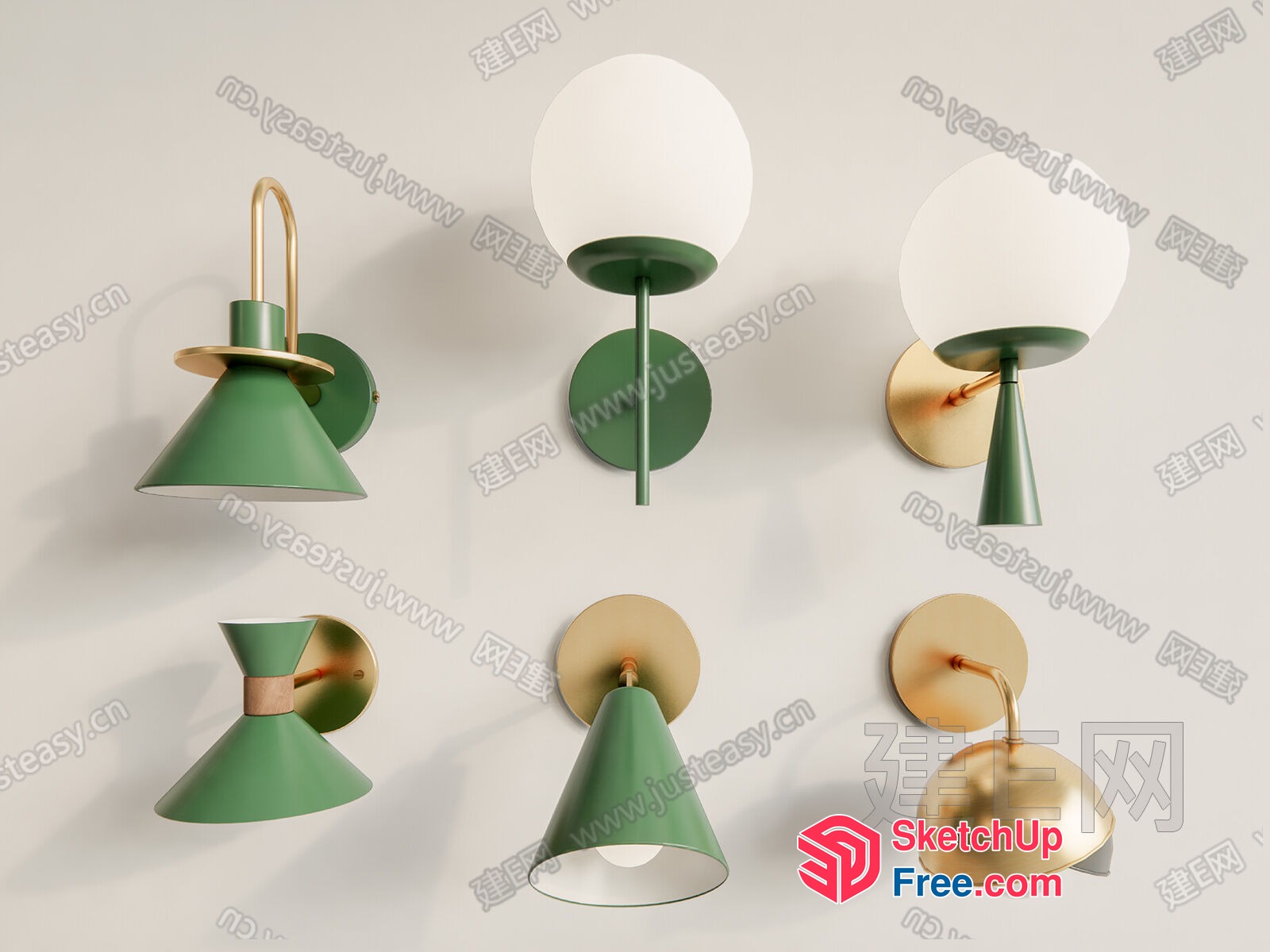 Modern Green And Gold Wall Lighting Fixtures 3D SketchUp File