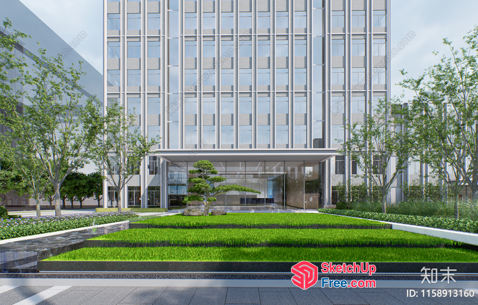 Modern Glass Curtain Wall Office Building Exterior 3D SketchUp File