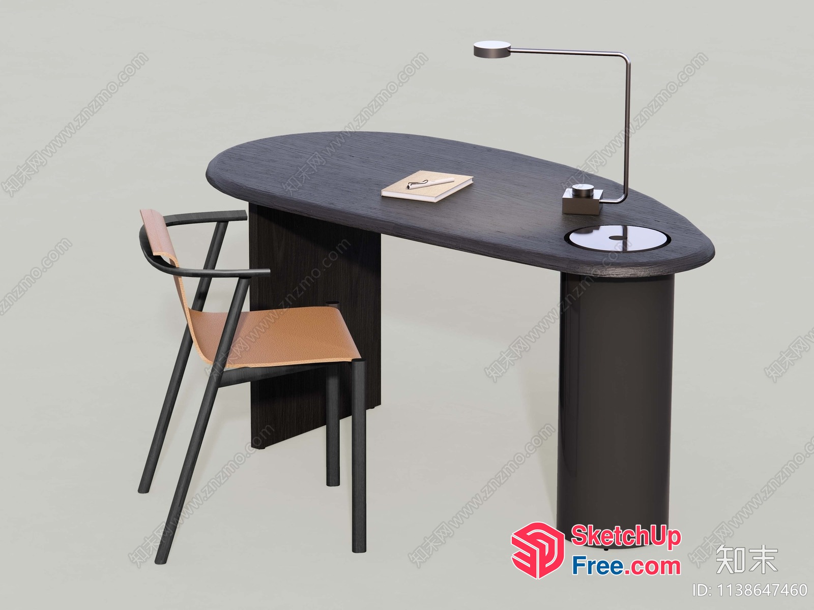 Elegant Oval Desk And Chair Set 3D SketchUp File