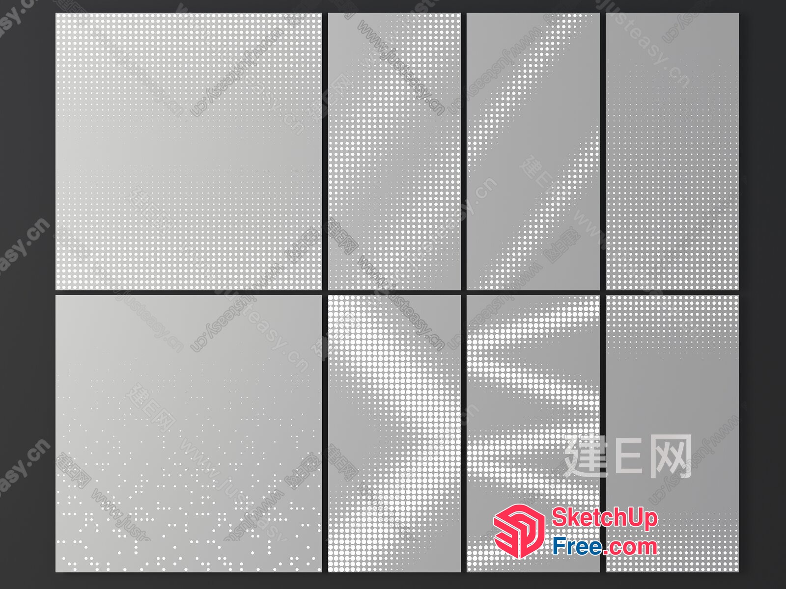 Modern Grey And White Dotted Patterned Room Divider 3D SketchUp File
