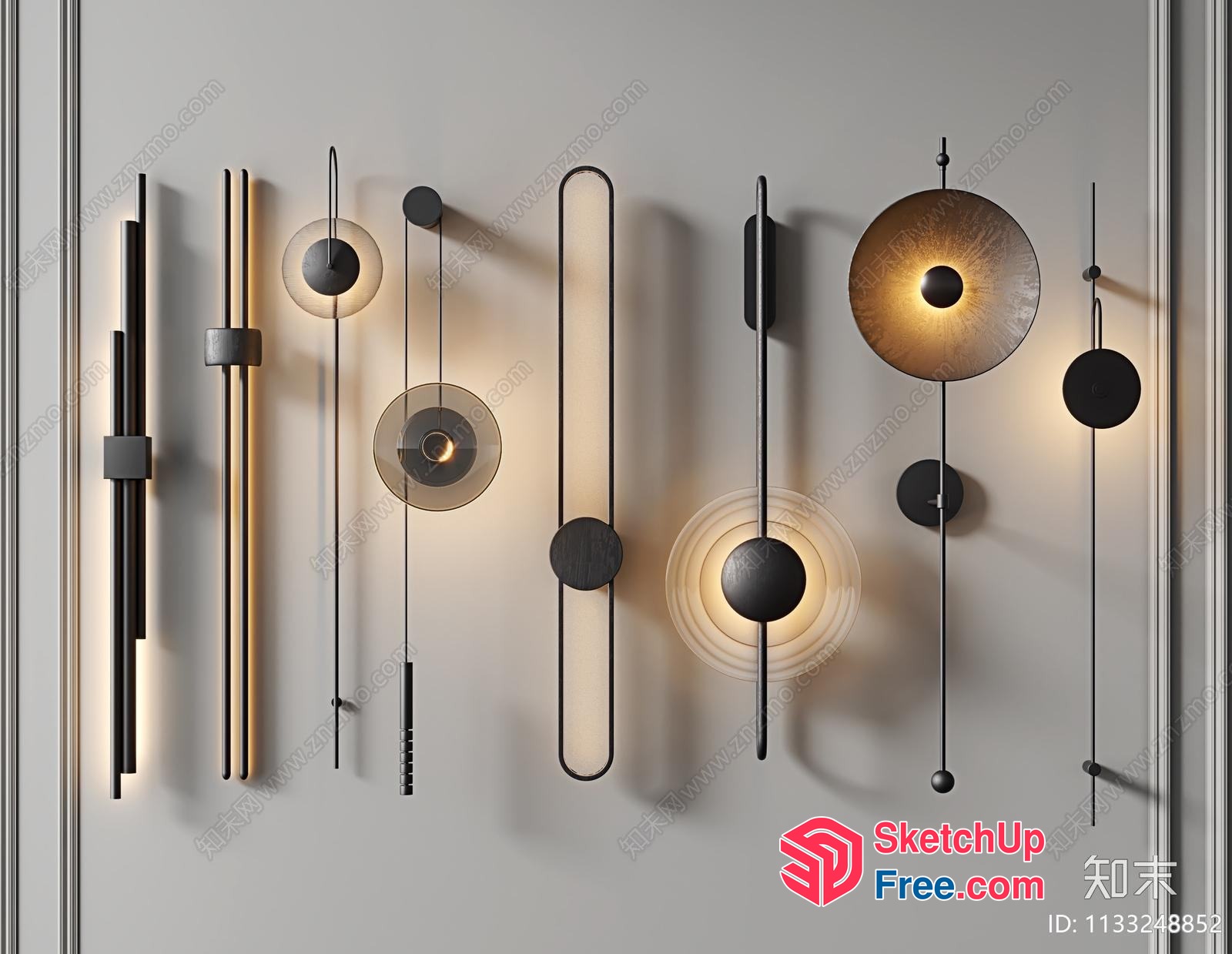 Modern Black And Gold Light Fixtures 3D SketchUp File