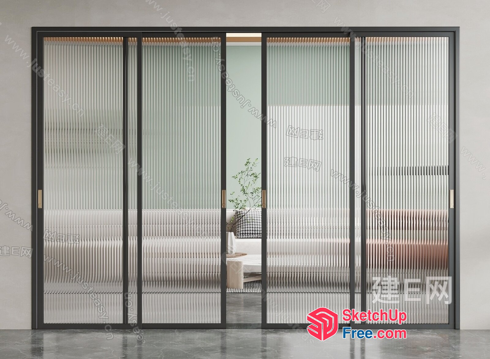 Modern Glass Partition Screen With Sleek Black Frame 3D SketchUp File