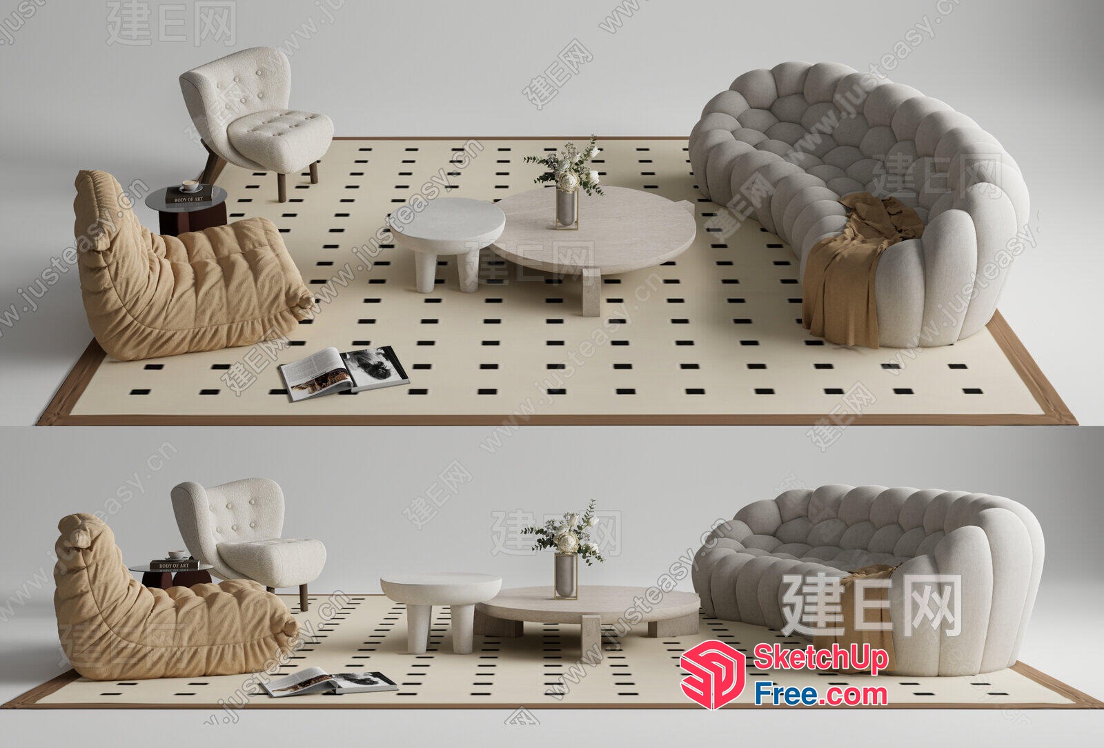 Elegant Creamy Style Living Room Interior 3D SketchUp File