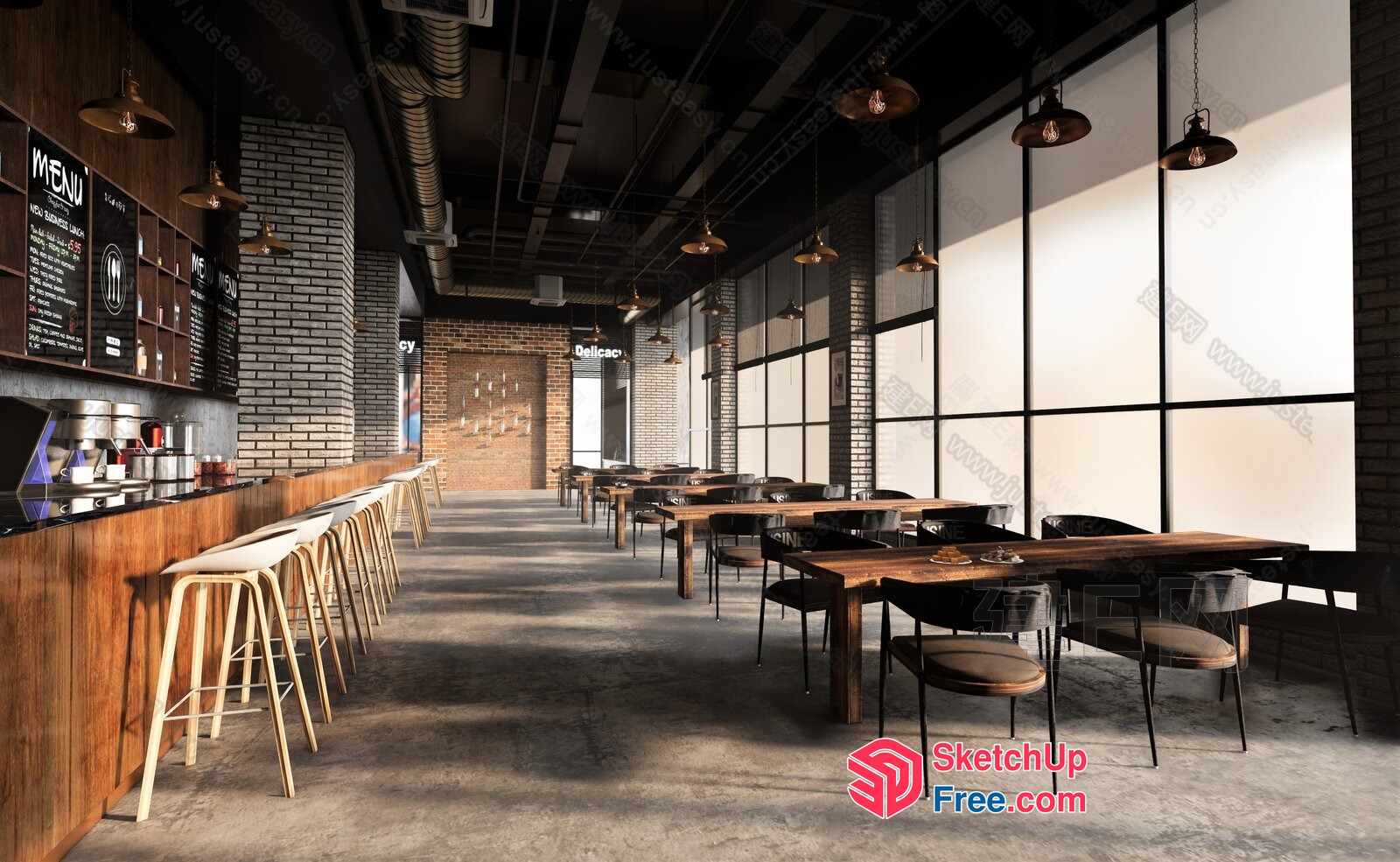 Industrial Style Restaurant Interior 3D SketchUp File