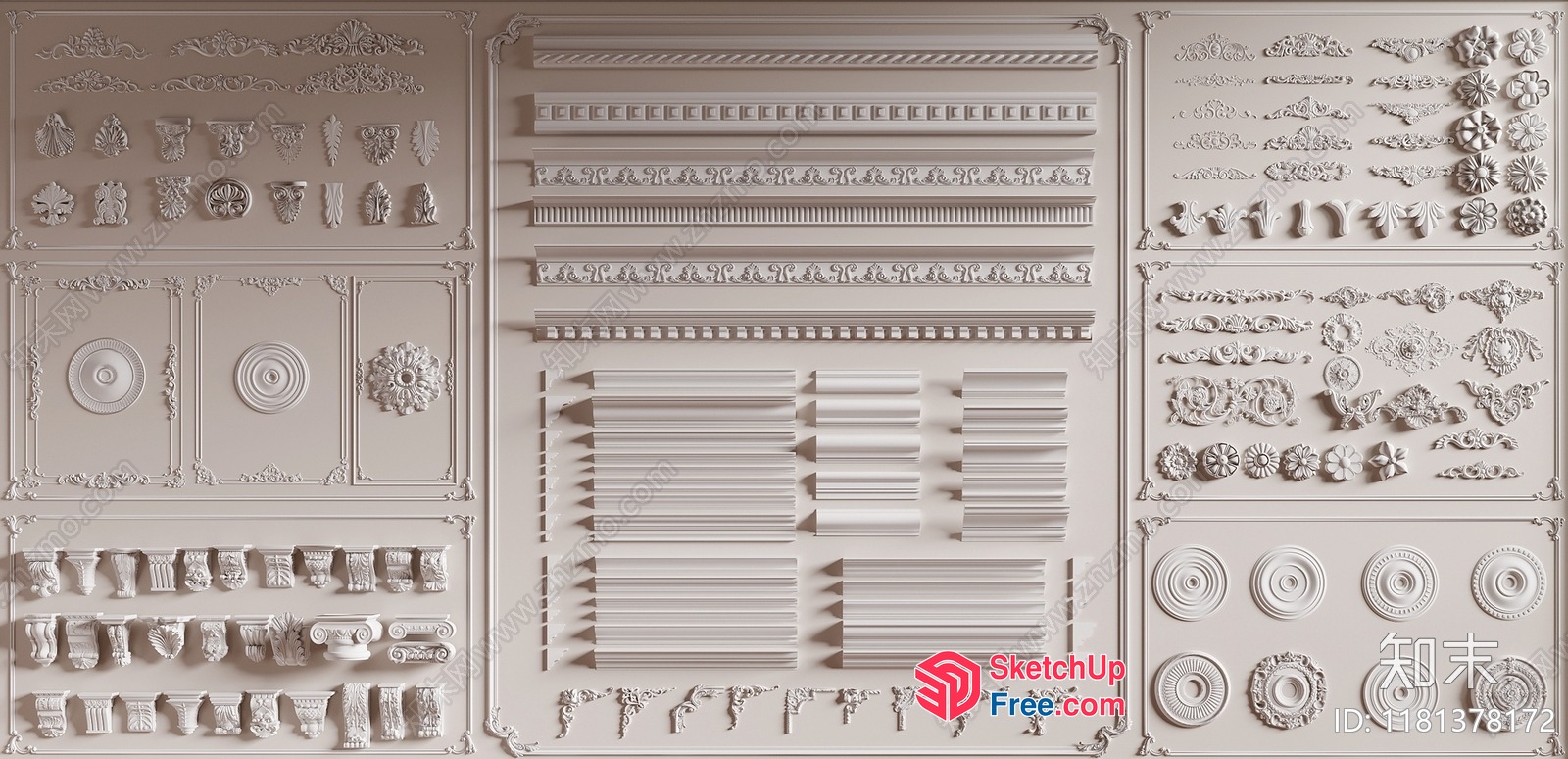 Ornate White Moulding And Ceiling Details 3D SketchUp File