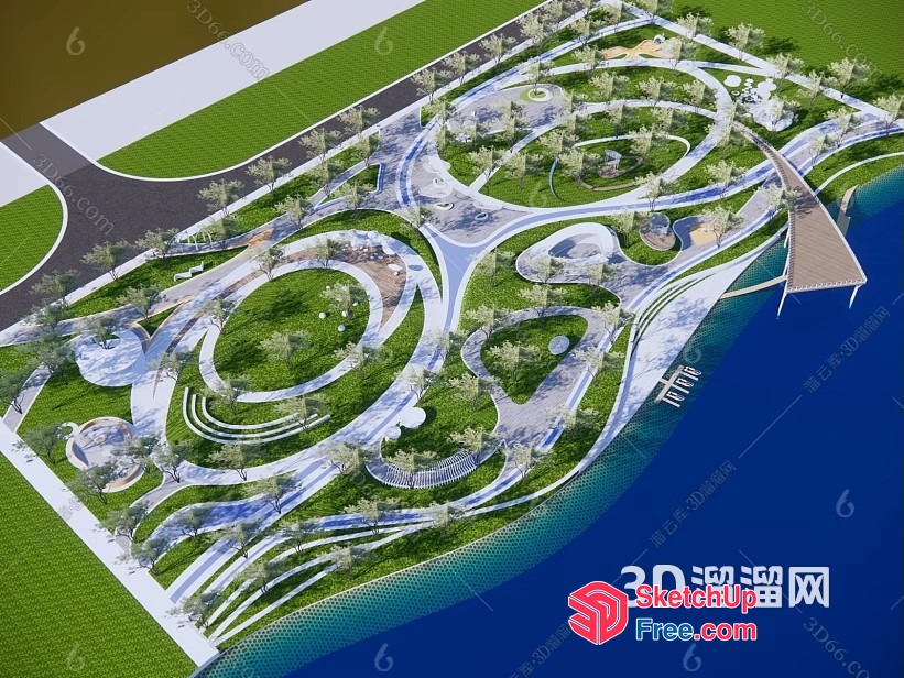 3D Rendering Of A Serene And Modern Park With A Unique Landscape Design 3D SketchUp File