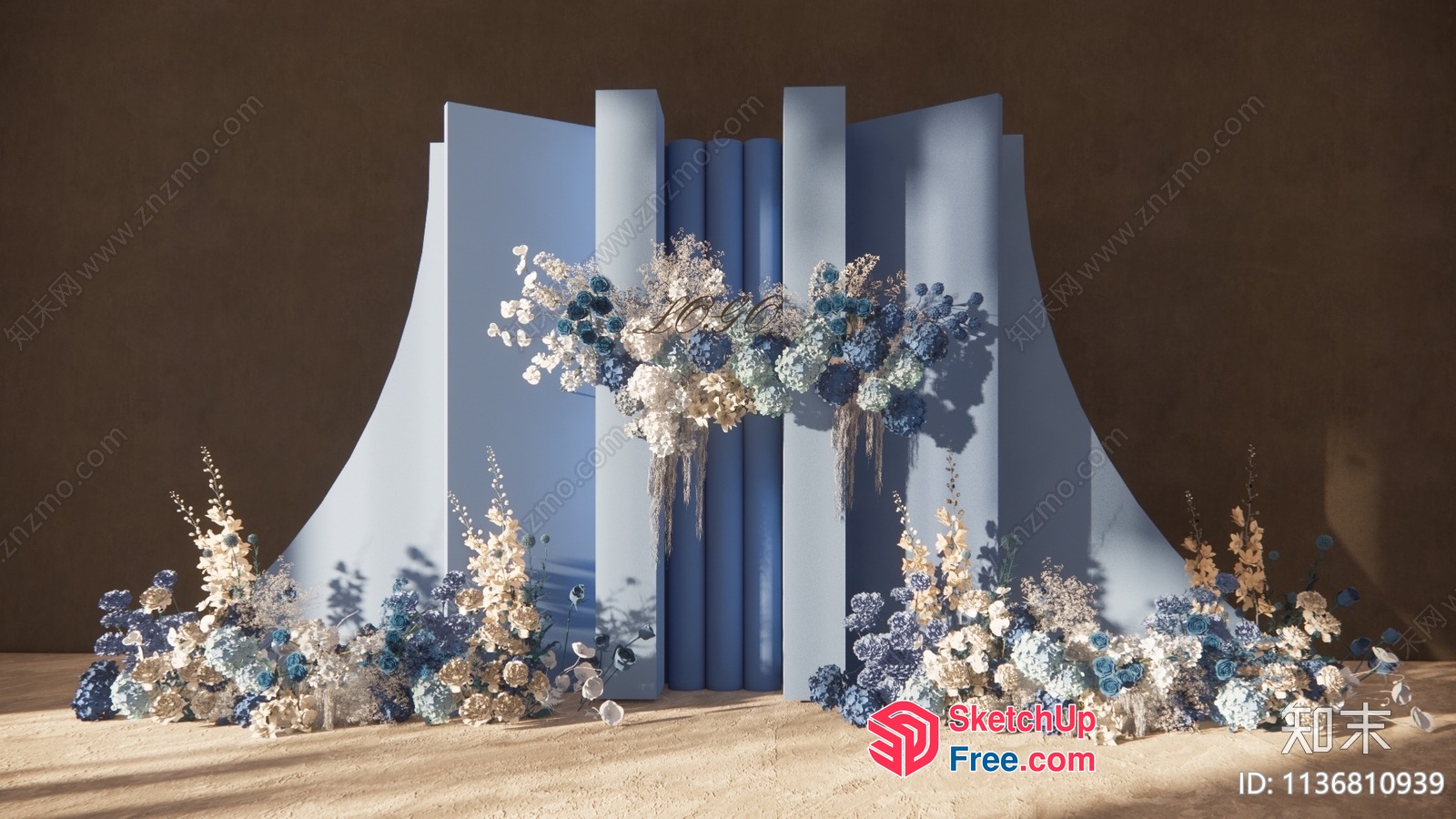 Elegant Blue And White Floral Arrangement With Pillars 3D SketchUp File