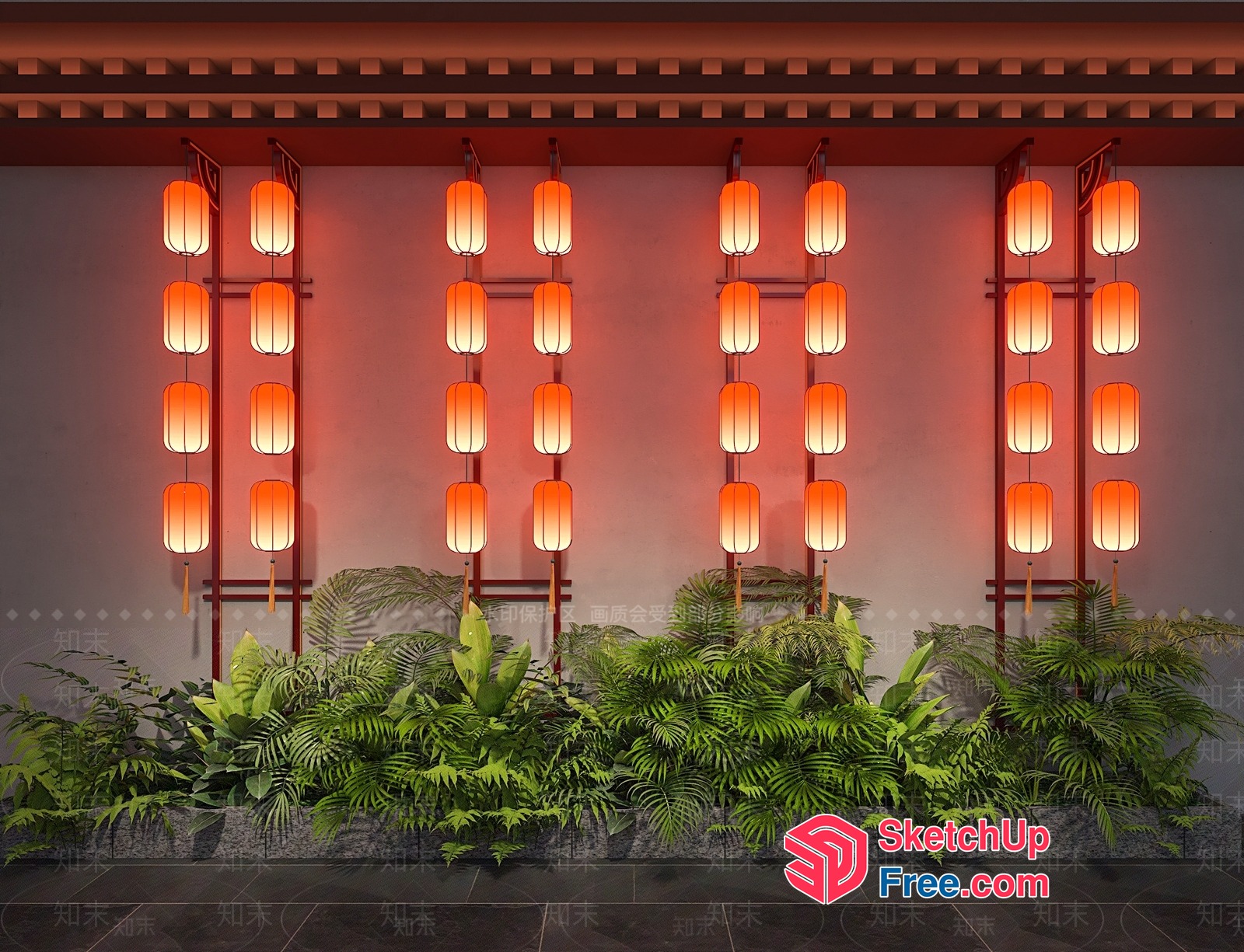Traditional Japanese Lanterns In A Modern Setting 3D SketchUp File