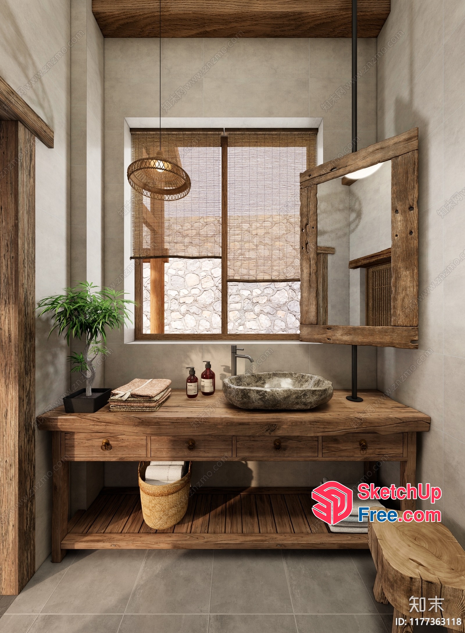 Rustic Wood And Stone Bathroom 3D SketchUp File