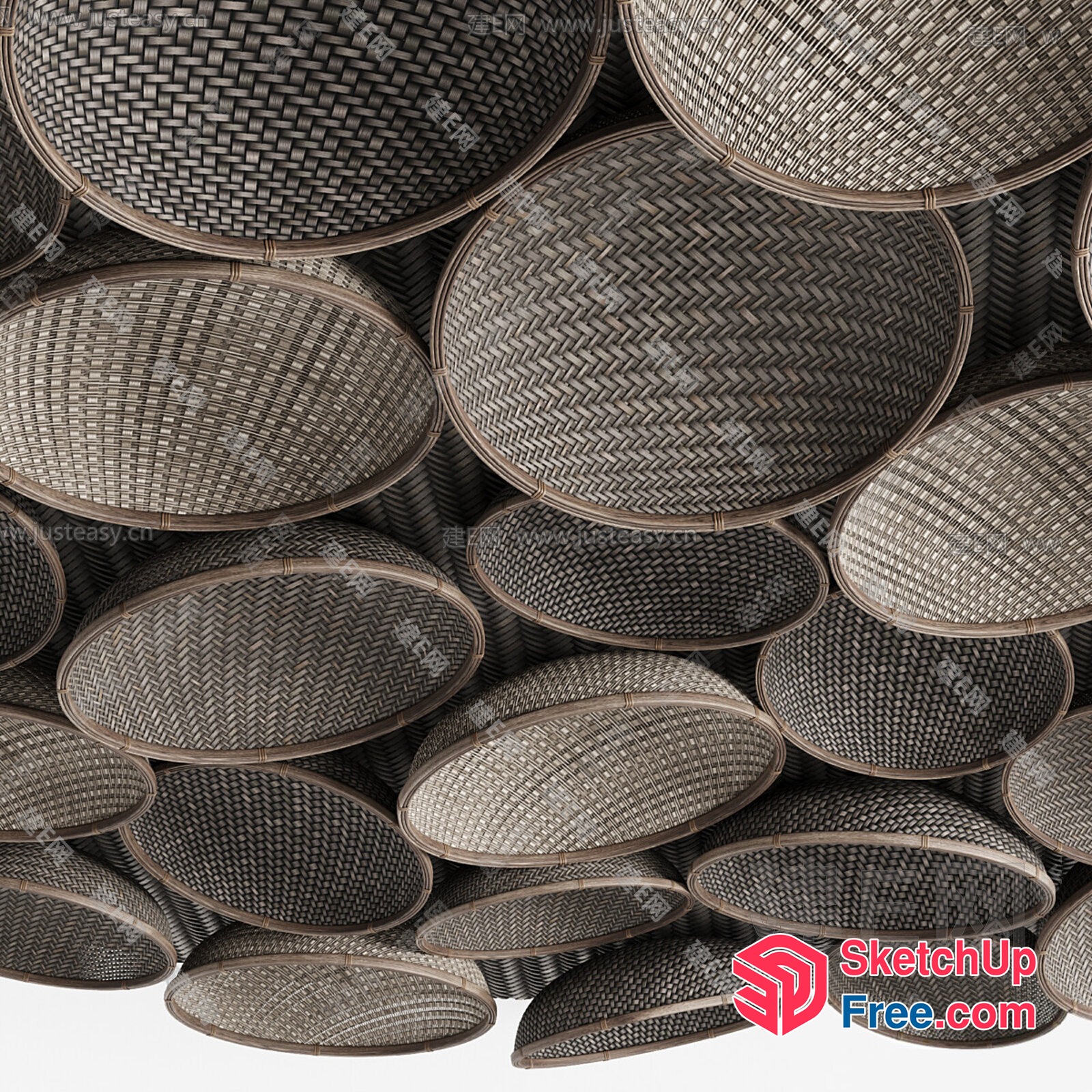 Stacked Oval Wicker Baskets With Brown Edges 3D SketchUp File