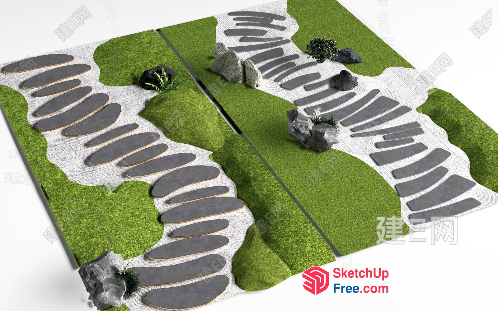Japanese-Style Zen Garden With Natural Stones And Sand 3D SketchUp File