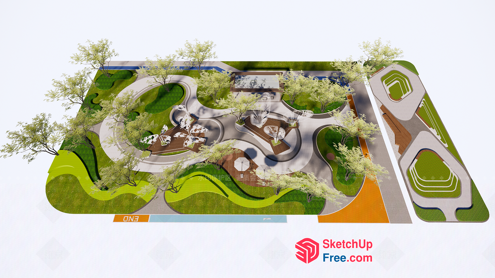 Modern Park Design With Unique Landscape Features 3D SketchUp File
