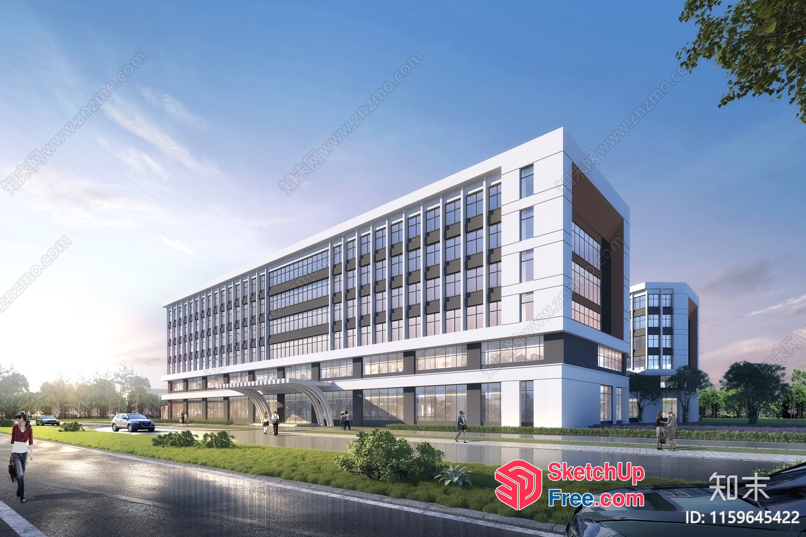 Modern Office Building With Glass Curtain Wall And Sleek Architecture 3D SketchUp File