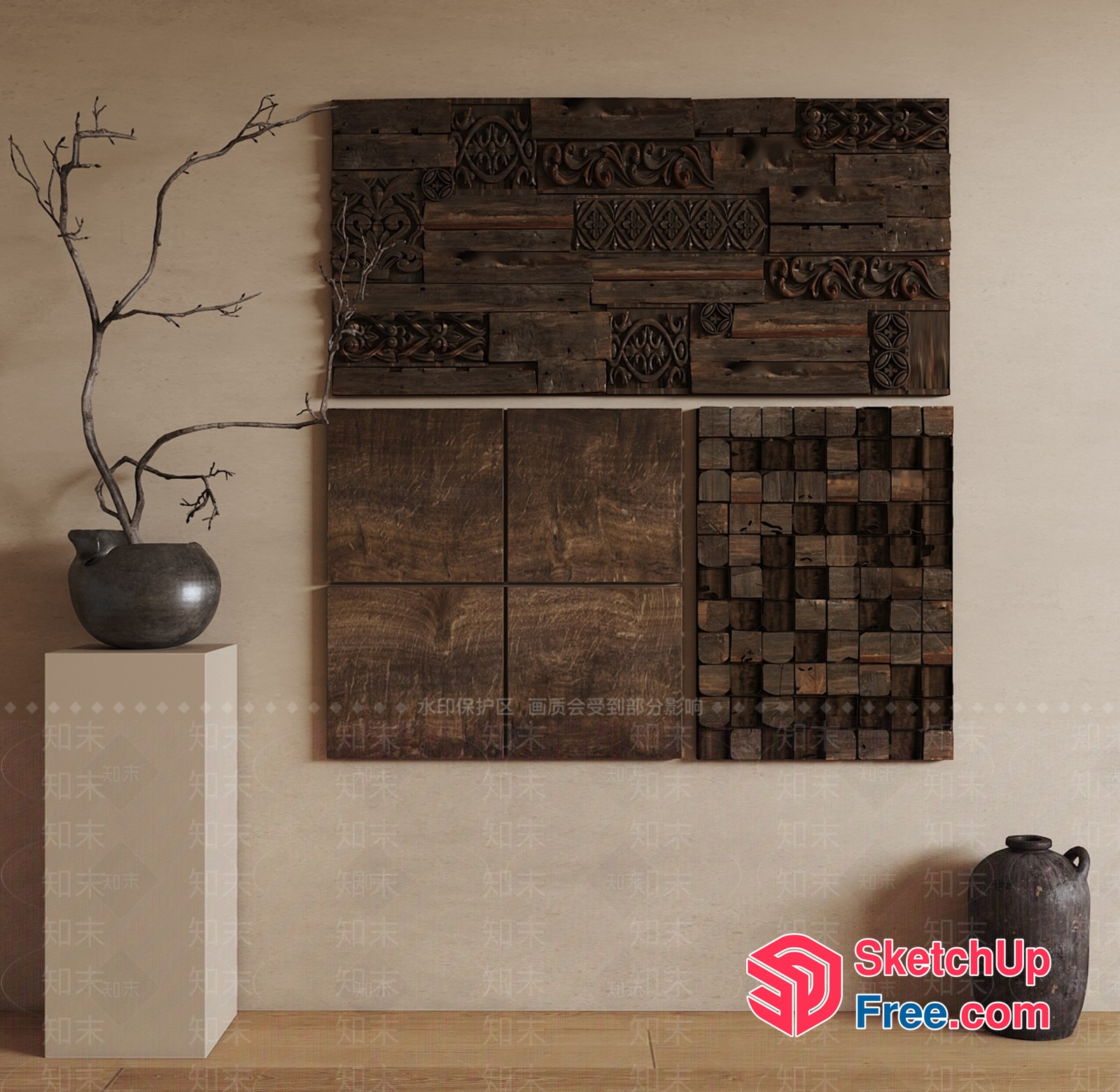 Rustic Wood Wall Art Piece 3D SketchUp File