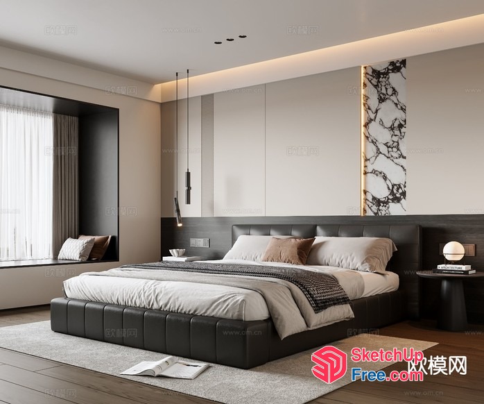 Modern Minimalist Bedroom With Natural Light 3D SketchUp File