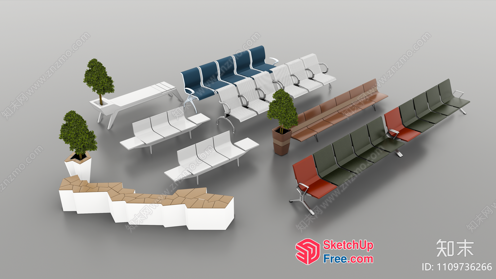 Modern Staircase And Bench Furniture Arrangement 3D SketchUp File