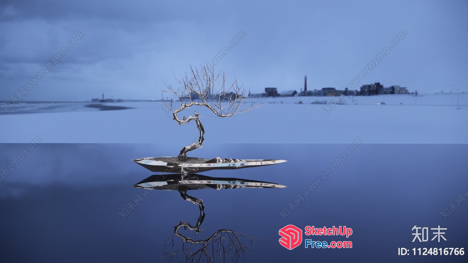 A Serene Bonsai Tree By A Calm Body Of Water 3D SketchUp File