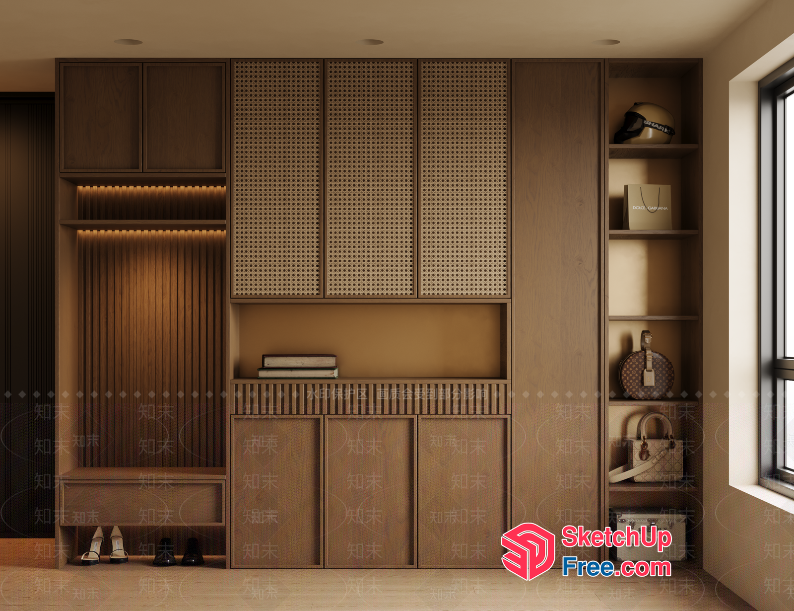 Modern Minimalist Wooden Shoe Cabinet 3D SketchUp File
