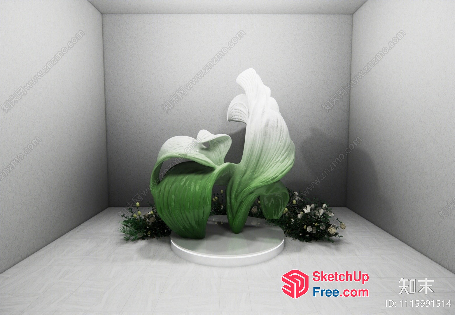 White And Green Ombre Vase With Flowers 3D SketchUp File