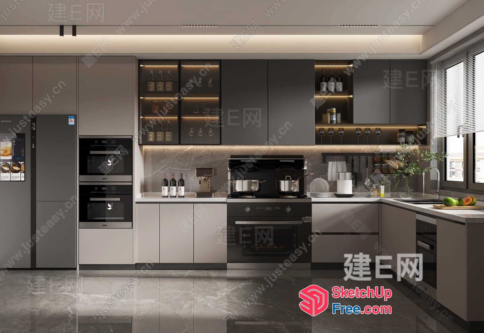 Modern Kitchen With Sleek Appliances And Marble Countertops 3D SketchUp File