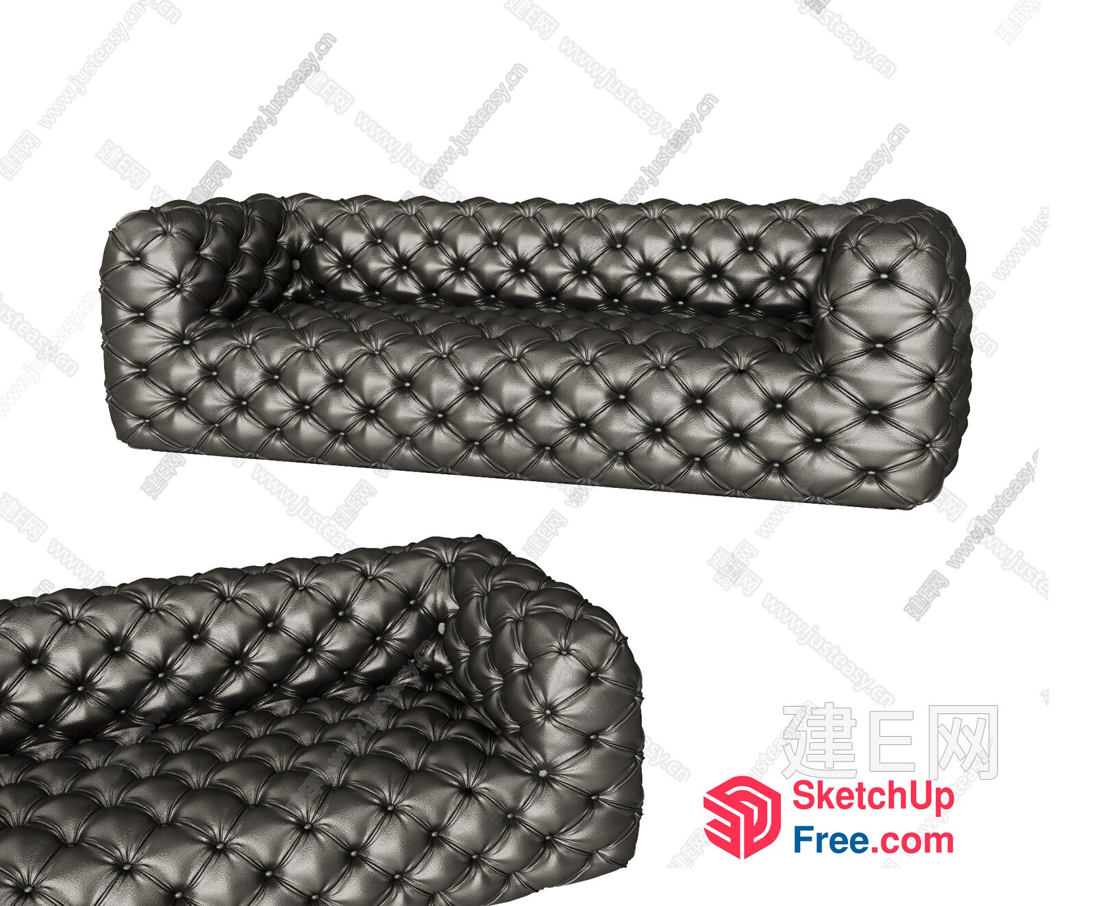 Luxurious Black Leather Chesterfield Sofa 3D SketchUp File