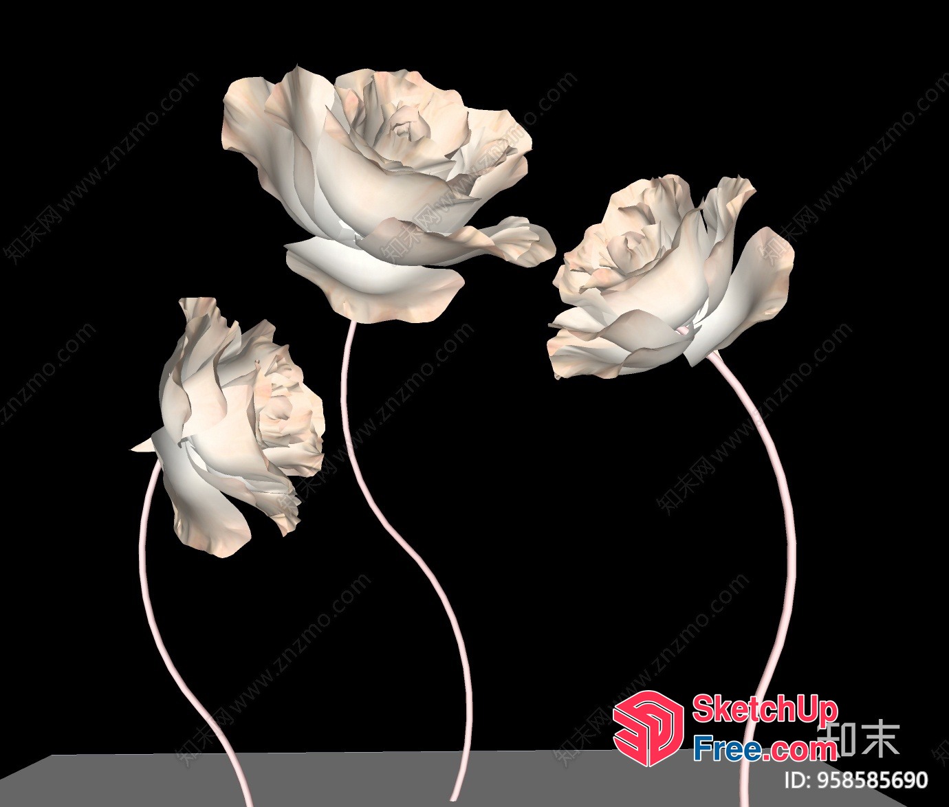 Elegant White Flowers On Thin Stems 3D SketchUp File