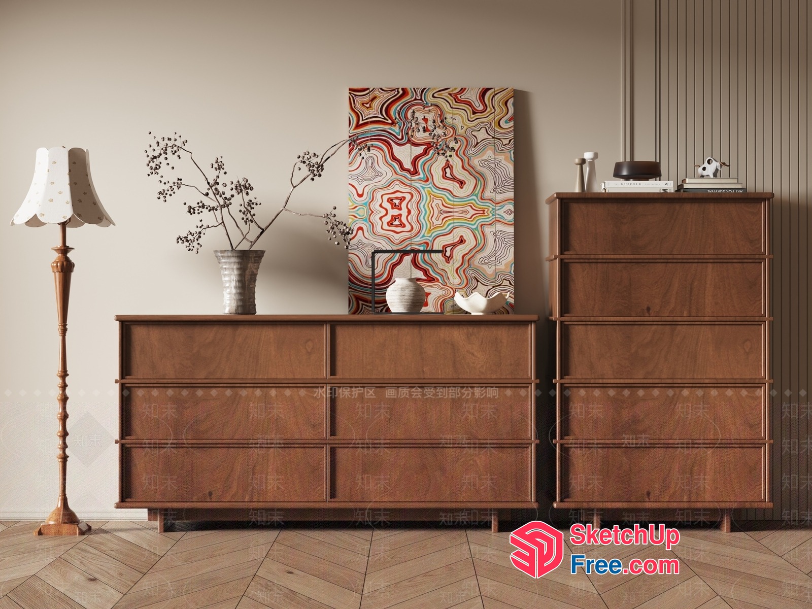 Mid-Century Modern Wooden Dressers And Chests 3D SketchUp File