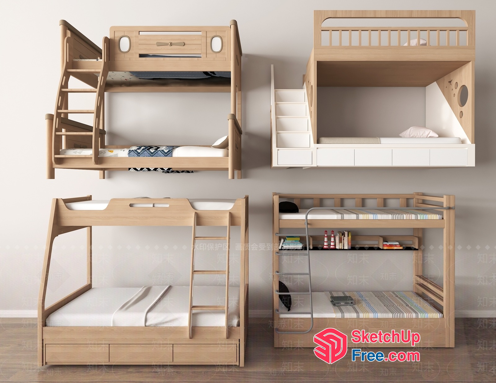 Modern Wooden Bunk Bed Designs 3D SketchUp File