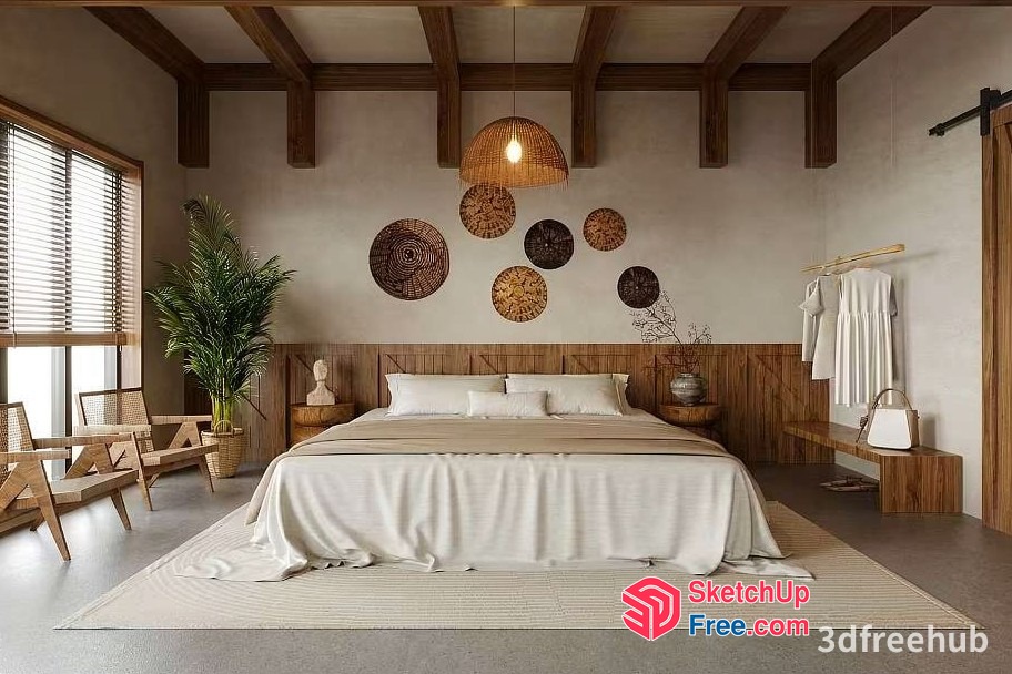 Modern Minimalist Japanese-Style Bedroom Interior 3D SketchUp File