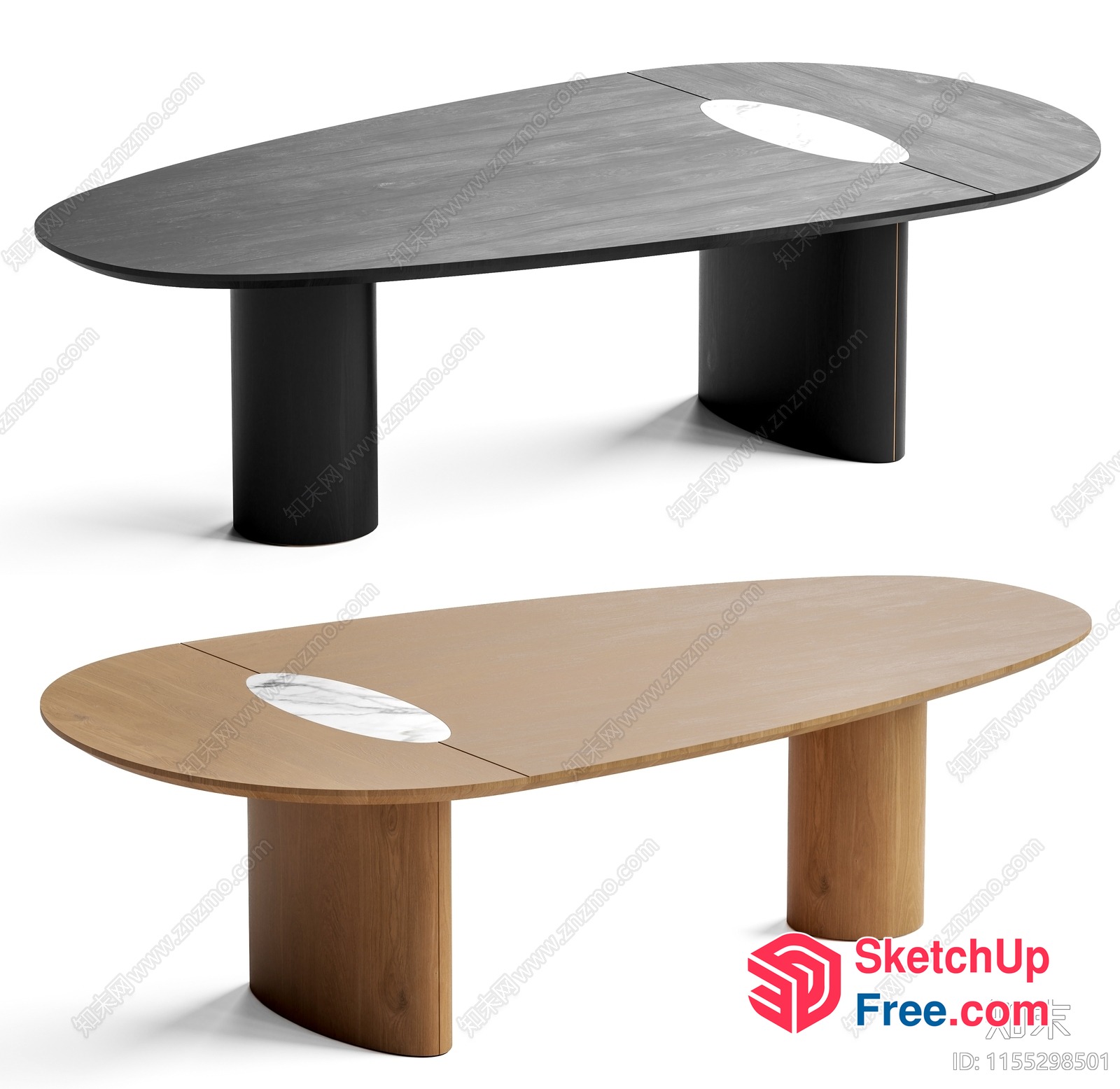 Modern Oval-Shaped Coffee Table With Marble Accent 3D SketchUp File