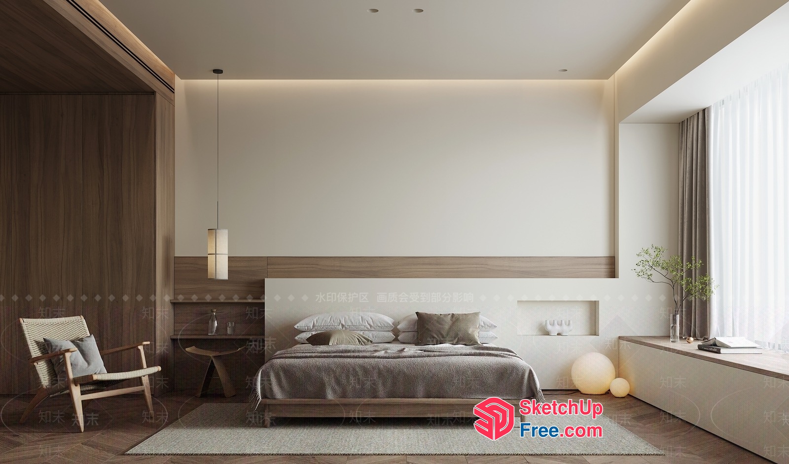 Minimalist Japanese Style Bedroom Interior 3D SketchUp File