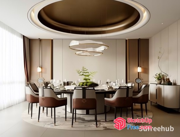 Modern Dining Room Interior With Elegant Chandelier 3D SketchUp File