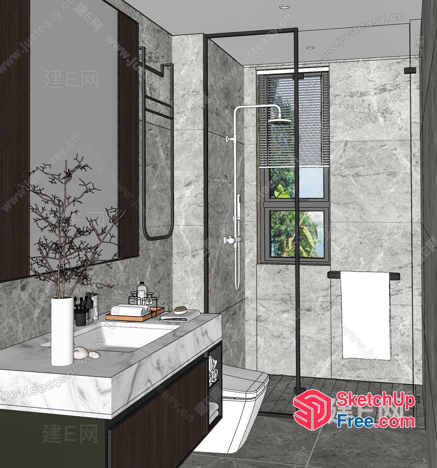 Modern Bathroom With Sleek Marble Accents 3D SketchUp File