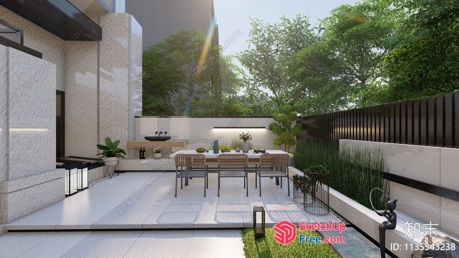 Modern Outdoor Dining Area With Elegant Lighting 3D SketchUp File