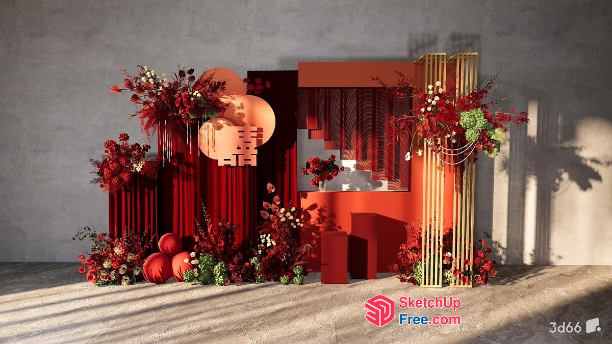 Decorative Red Floral Arrangement 3D SketchUp File