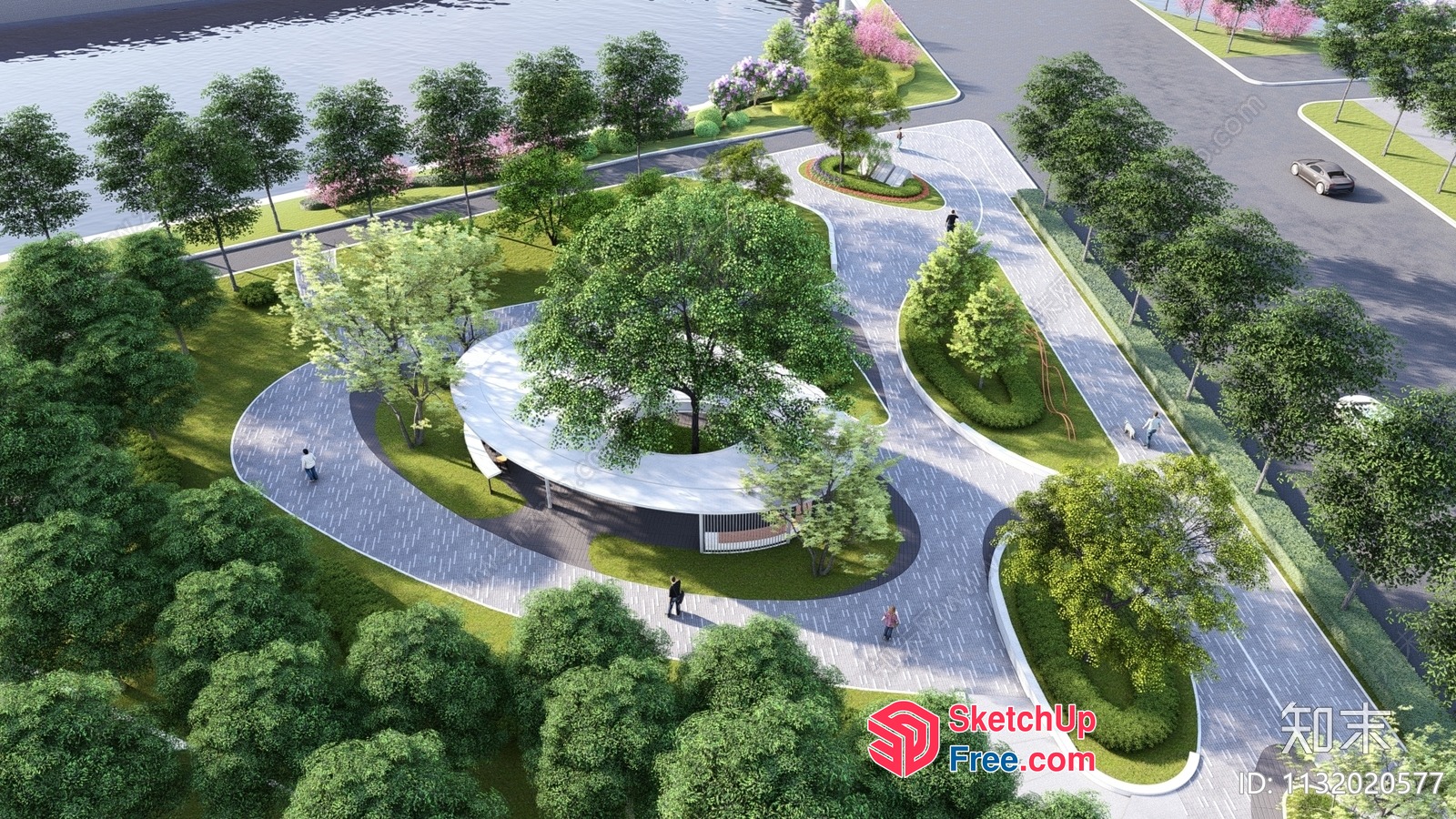 Modern Park Scene With Greenery And Water 3D SketchUp File
