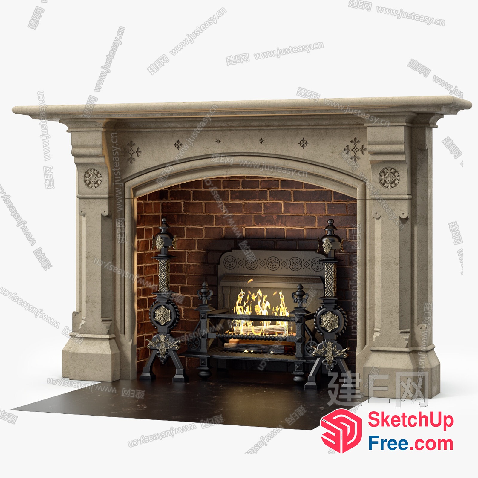 Ornate Fireplace Mantel And Hearth 3D SketchUp File