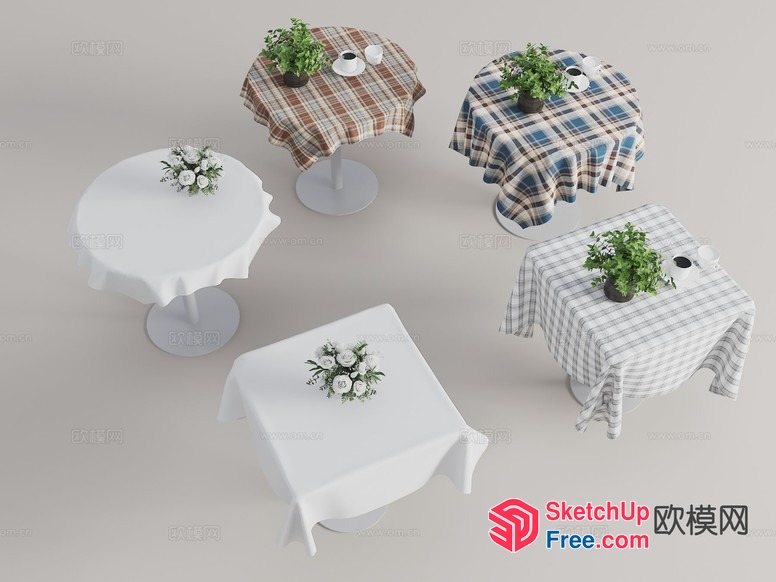 3D Models Of Tables With Various Tablecloths And Plants 3D SketchUp File