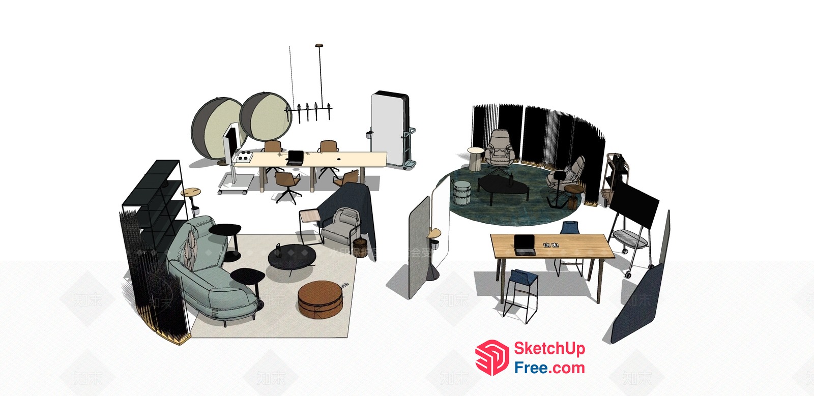 Modern Office Furniture Layout 3D SketchUp File