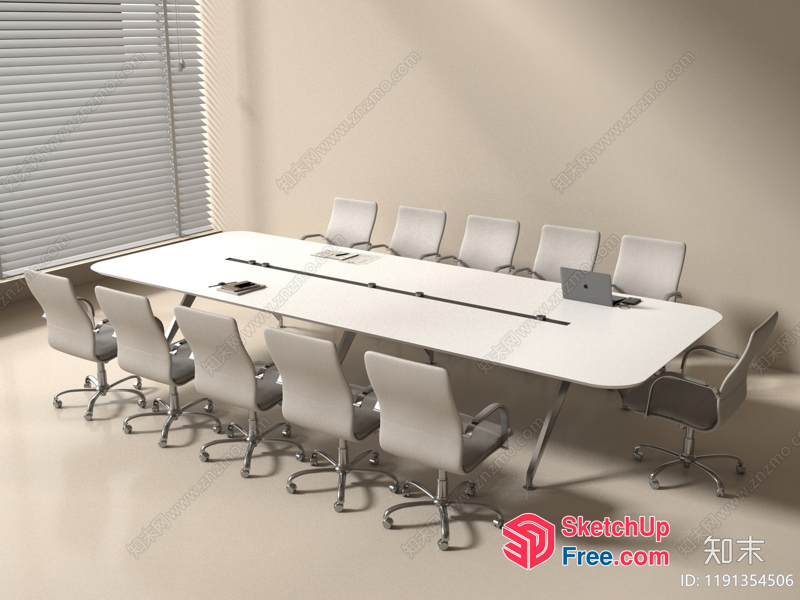 Long White Table And Chairs In A Neutral Colored Room 3D SketchUp File
