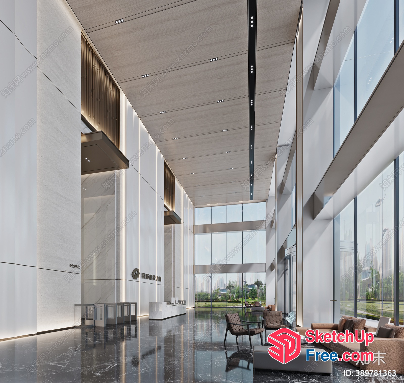 Modern Minimalist Office Lobby With High Ceilings 3D SketchUp File