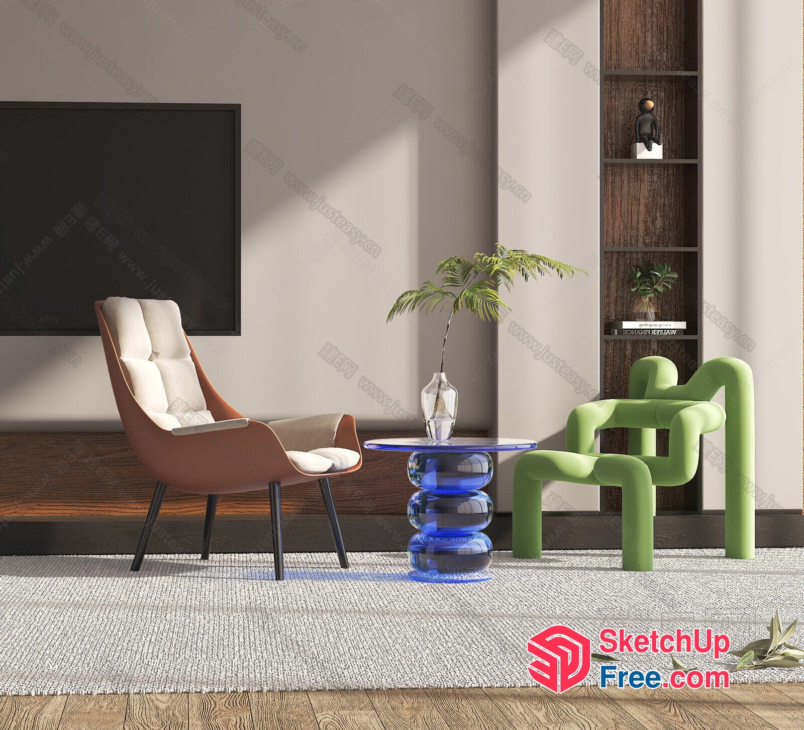 Modern Living Room With Unique Furniture And Decor 3D SketchUp File