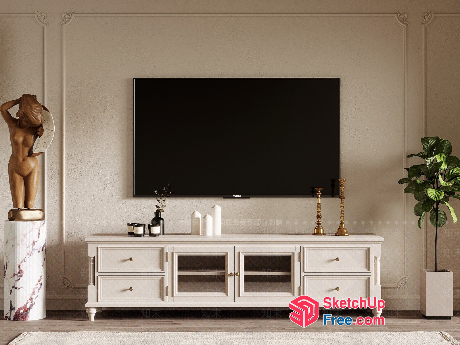Elegant Creamy Style Living Room Furniture 3D SketchUp File