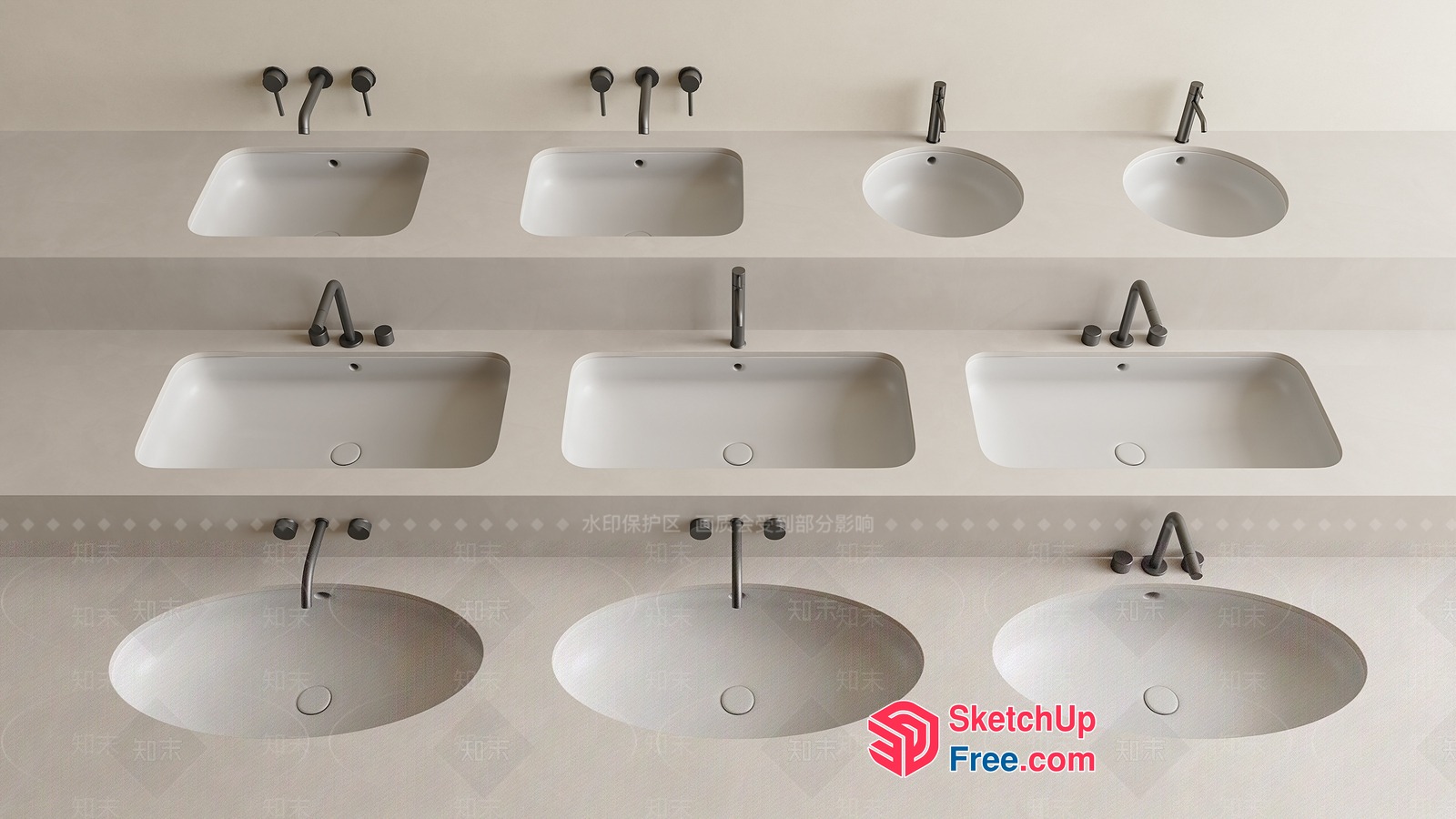 Modern Bathroom Sinks With Faucets And Soap Dispensers 3D SketchUp File