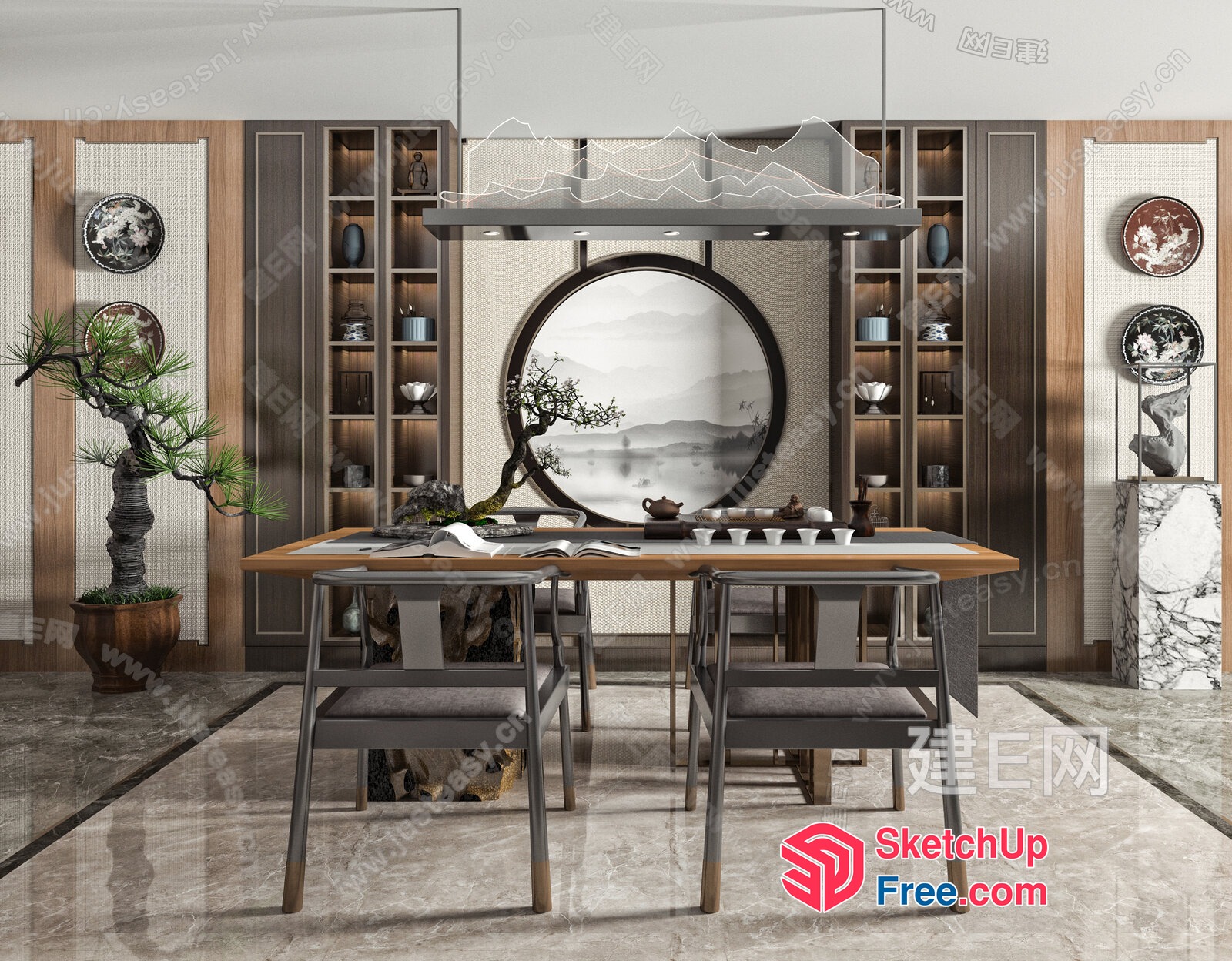 Asian-Inspired Dining Room With Elegant Decor 3D SketchUp File