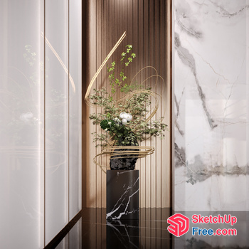 Elegant Marble And Wood Accent Pillar 3D SketchUp File