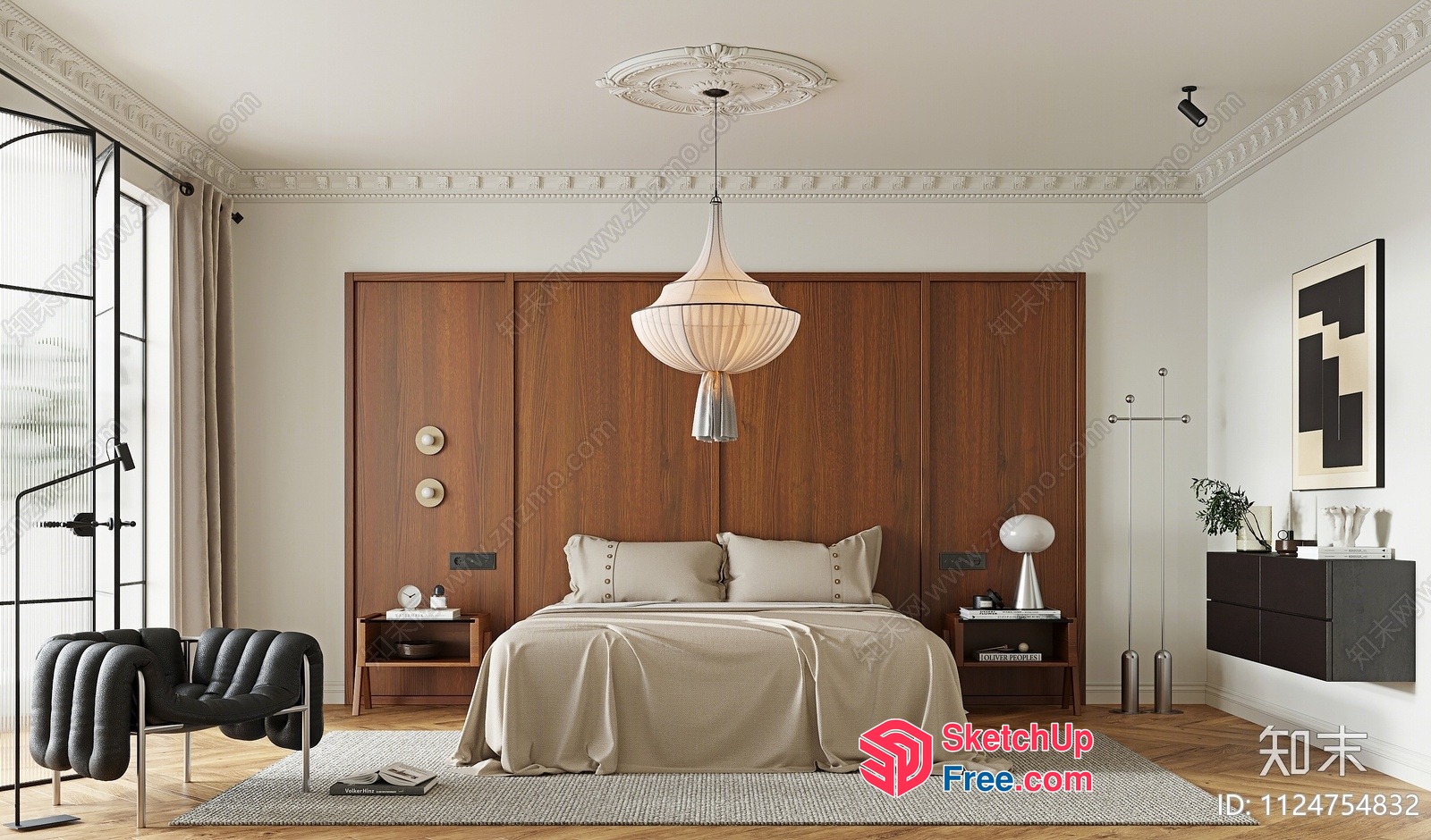 Minimalist Style Bedroom With Wood Accents And Modern Furniture 3D SketchUp File