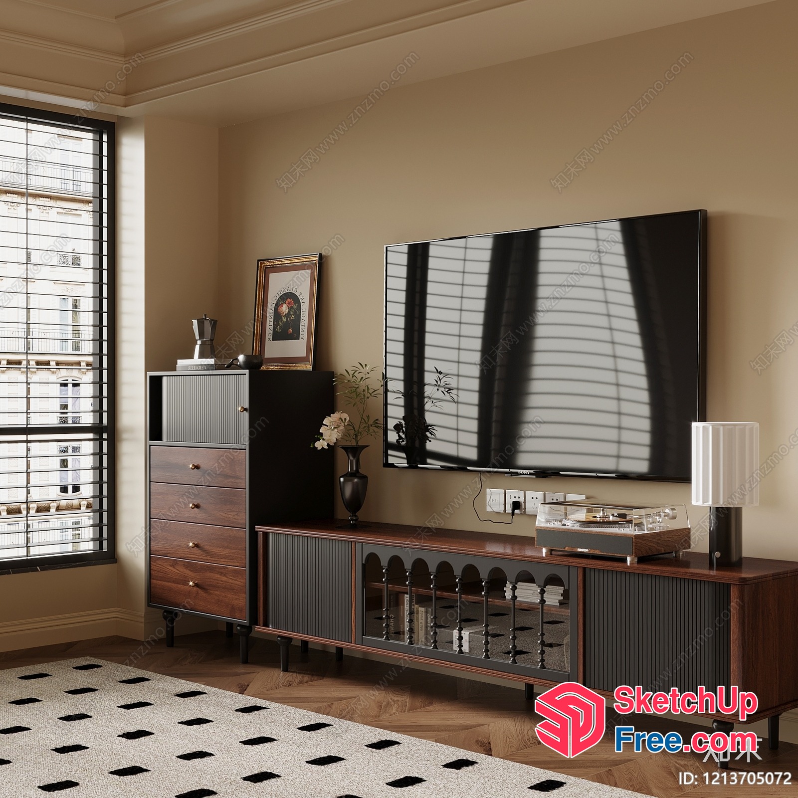 Elegant Living Room With Mid-Century Modern Furniture 3D SketchUp File